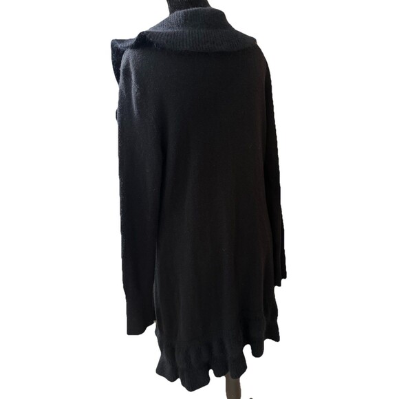 White House Black Market Cardigan Sz M Black Ruffle Open Front Rabbit Hair Wool - Picture 9 of 10